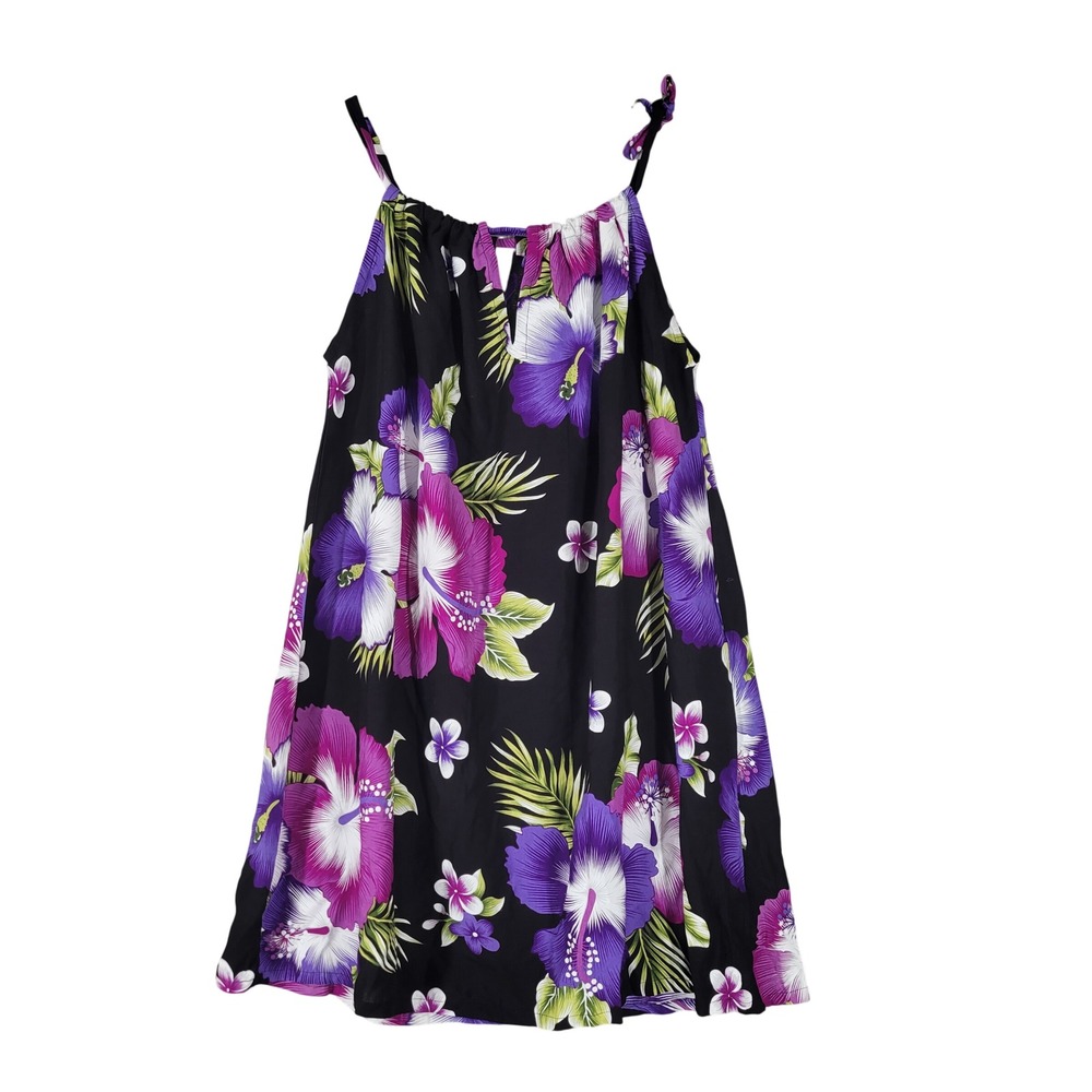 Aloha Fashion Floral Mini Dress Womens One Size Black Purple Tropical
